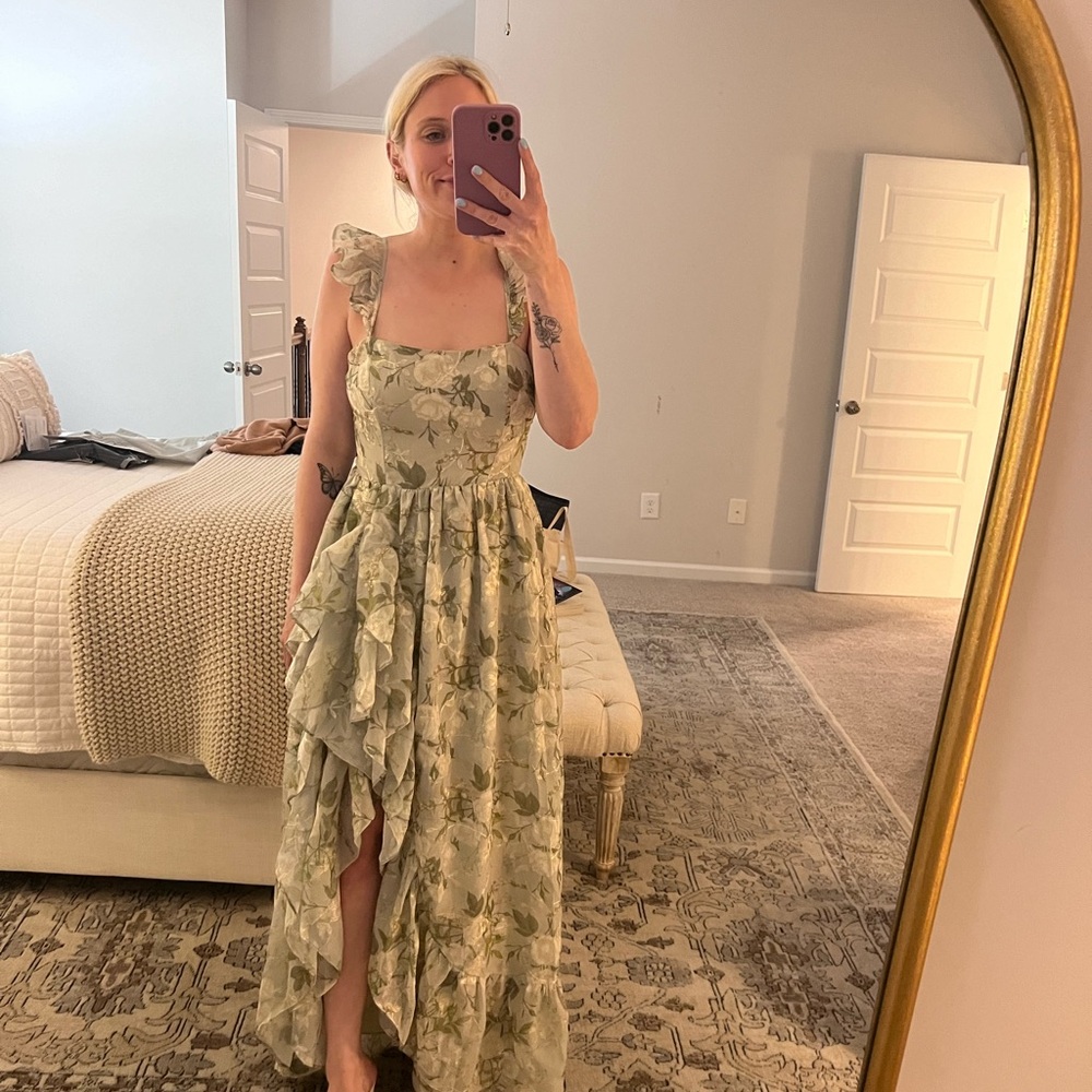 Storia Floral Maxi Dress in Green and Cream